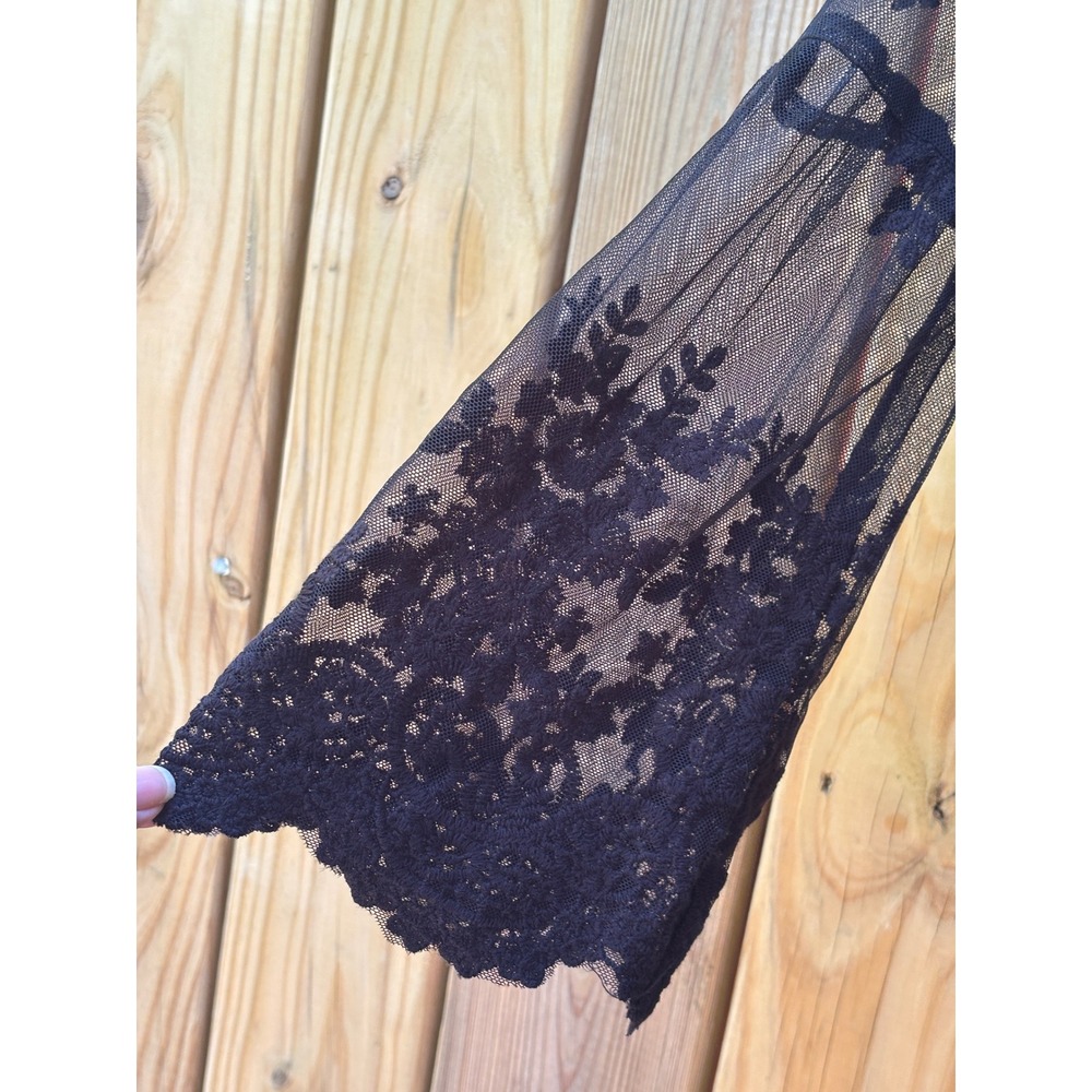 Y2K Fairycore Whimsigoth Boho Sheer Lace Mesh Black Crop Top Bell Sleeve M - Picture 4 of 7